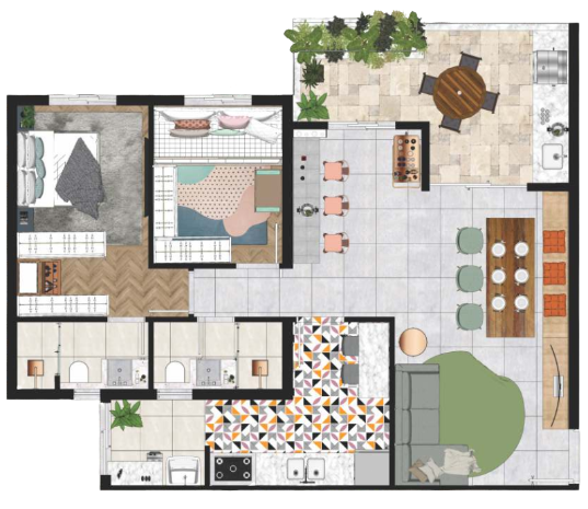 Planta do Apartamento Arken de 82m² 3 dorms.